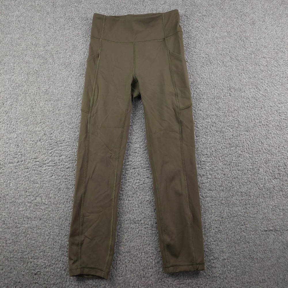 Lululemon Leggings Sz 4 Invigorate High Rise Crop Olive Green Pockets EUC